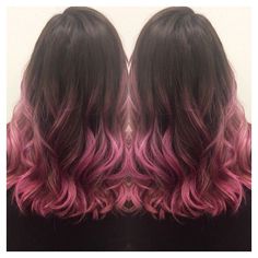 Pink and brown ombré, Pulp Riot, pink hair. Hair by Kori Alexandra. Instagram : @koridoeshair Dark Roots Pink Hair Balayage, Brown Hair With Pink Ends, Pink Bayalage Hair, Red Ombre Hair, Brown Hair Shades, Galaxy Hair, Ombre Hair Blonde