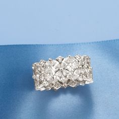 Ross-Simons - 7.30 ct. t. w. Multi-Shaped Cubic Zirconia Eternity Band Ring in Sterling Silver. Size 7. With 7.30 ct. t. w. CZs set in sterling silver, this fanciful floral eternity band is more affordable than it looks. A myriad of marquise, princess-cut and round brilliant-cut CZs form an endless garland of sparkle along the ring. 3/8" wide. CZ eternity band. CZ weights are diamond equivalents. Anniversary Bands For Her, Anniversary Rings For Her, Jewels Rings, Sterling Silver Rings Bands, Eternity Band Ring, Cz Jewelry, Wide Band Rings, Band Engagement Ring, Silver Band Ring