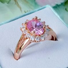 Darling 18k Rose Gold Plated Birthstone Rings. Pink Topaz Surrounded By Zercon Diamonds. Gift Box Fast Shipper *See More Beautiful Jewelry In My Account Listings. Fashion Ring Set, Multi Band Ring, Royal Diamond, Rings Pink, Big Stone Ring, Unique Rings Vintage, Birthstone Rings, Layered Rings, Gold Rings Fashion