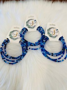 Shades of Blue stacker bracelet set of four. Glass beads size 6/0, silver bead cap to conceal the glued knot for durability. Silver Bead, Blue Bracelet, Bead Caps, Bracelet Set, Shades Of Blue, Knot, Glass Beads, Jewelry Bracelets, Beaded Bracelets