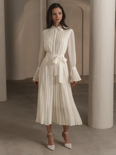 Midi dress with large pleats :: LICHI - Online fashion store Party Dresses Long, Outfit Elegantes, Modest Dresses Fashion, Evening Party Dresses, Formal Occasion Dress, Elegant Midi Dresses, Party Dress Long Sleeve, Romantic Dress, Evening Party Dress