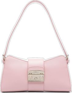 Pink Shoulder Bag With Leather Handles, Pink Shoulder Bag With Branded Hardware, Pink Leather Bag With Branded Hardware, Pink Leather Bag With Logo Hardware, Pink Shoulder Bag With Leather Handles For On-the-go, Patch Top, Pink Bag, Patch Logo, Leather Shoulder Bag