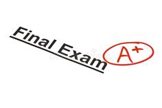 the word final exam written in black and red ink on a white background royalty illustration