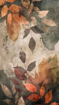 an abstract painting with leaves on it