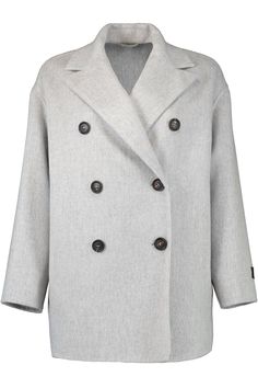 BRUNELLO CUCINELLI-DB Short Coat- Modern Gray Wool Outerwear, Luxury Gray Wool Outerwear, Chic Gray Business Outerwear, Elegant Gray Pea Coat For Office, Gray Wool Outerwear With Double Button Closure, Gray Wool Pea Coat With Lapel Collar, Luxury Single Breasted Gray Outerwear, Luxury Gray Single Breasted Outerwear, Luxury Gray Long Sleeve Outerwear