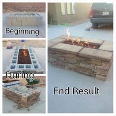 the fire pit is made out of cinder blocks