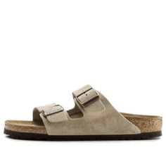 Birkenstock Arizona Suede Leather Narrow Fit Sandals 'Taupe' 0051463 Beige Suede Footbed Sandals With Round Toe, Outdoor Beige Sandals With Textured Footbed, Beige Leather Sandals With Cushioned Footbed, Beige Leather Footbed Sandals With Cushioned Sole, Beige Leather Cushioned Footbed Sandals, Beige Double Strap Casual Footbed Sandals, Beige Sandals With Suede Lining And Round Toe, Beige Leather Outdoor Sandals, Beige Leather Sandals For Outdoor