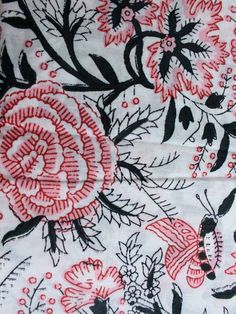 Sanganeri block-printed , soft mul-cotton fabrics at Shilphaat.com White Cotton Fabric, Black Floral, White Cotton