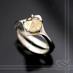 This well made D10 ring is perfect for the game enthusiast in your life! The D10, or 10 sided dice, is accurately designed to mimic a real dice, including the classic layout of numbers 0-9. I have chosen to place the EVEN side up, but if you prefer the ODD side up, just let me know (yes, the odd numbers are all on the bottom side of the dice!) I've added options to have the dice made in 14k yellow or rose gold (Solid gold, not plated) You then have the option to have the band made from sterling Dnd Wedding, 10 Sided Dice, Gamer Wedding, Geek Party, Dragon Wedding, Odd Numbers, Matching Wedding Bands, Dnd Stuff, Fantasy Jewelry