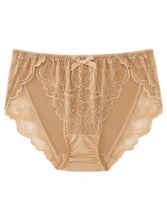 Lace Bikini Panty | aimerfeel Beige Lace Brief Bottoms, Elegant Beige Bottoms With Lace Trim, Feminine Beige Bottoms With Delicate Lace, Cream Lace Brief Bottoms, Beige Lace Bottoms With Delicate Details, Beige Lace Trim Brief Bottoms, Cute Bow, Cute Bows, Flower Pattern