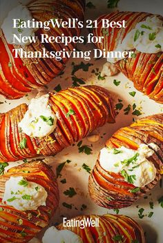 the cover of eating well's 21 best new recipes for thanksgiving dinner