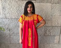 Mexican dress san antonino vintage 80's frida kahlo | Etsy Vintage Short Sleeve Festival Dresses, Traditional Red Maxi Dress With Short Sleeves, Cotton Maxi Dress With Floral Embroidery And Short Sleeves, Cinco De Mayo Floral Embroidery Short Sleeve Dress, Traditional Short Sleeve Maxi Dress For Spring, Short Sleeve Dresses For Cinco De Mayo Fiesta, Folk Style Short Sleeve Dress For Fiesta, Traditional Short Sleeve Cotton Maxi Dress, Red Embroidered Short Sleeve Festival Dress