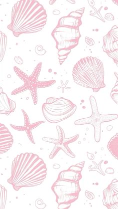 pink sea shells and starfishs on white background seamless wallpaper pattern photo