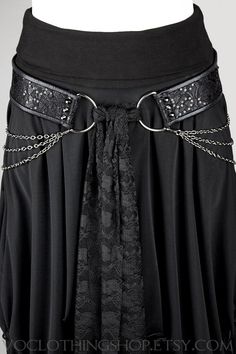 SPIKED BLACK SPARKLE Skinny Sequined Lace Handmade Tie Front Hip Belt With Spikes and Detachable Draping Chains - Etsy Gothic Belts, Spike Belt, Clothing Diys, Tie Chain, Lace Costume, Autumn Clothing, Leather Ideas, Hip Belt, Goth Aesthetic