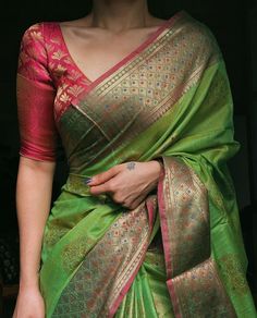 Green Silk Saree, Saree Green, Latest Bridal Lehenga Designs, Blue Blouse Designs