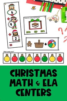 christmas math and ela centers for students to practice their number recognition skills with the addition line