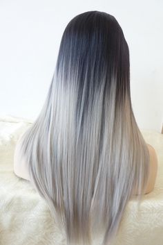 hair grey ombre - Google Search Grey Ombre Hair, Grey Wig, Synthetic Lace Front Wigs, Grunge Hair, Silver Hair, Ombre Hair, Hair Dos, White Hair, Gorgeous Hair