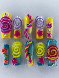 Cake Nails, Bright Colored Nails, Quick Nail Art, Crazy Nail Art, Retro Nails, Quick Nail, Fantasy Nails, Stylish Nails Designs