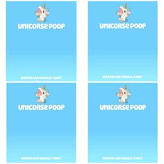 three different logos for unicornpopp and the word unicornpopp in white on blue background