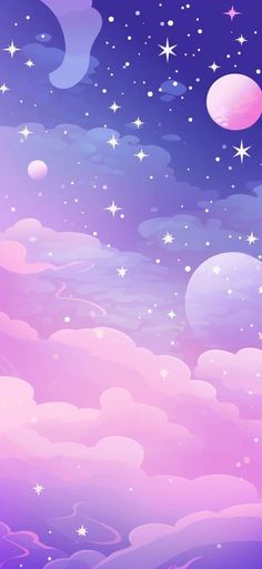 the sky is full of stars and clouds, as if it were painted in pastel colors