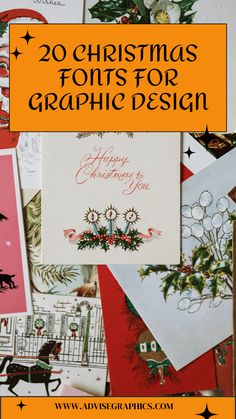 christmas cards and envelopes with the words 20 christmas font for graphic design on them