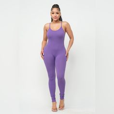 Perfect For Mardi Gras Rib Seamless Cami Jumpsuit Women Casual Yoga Lounge Bodysuit 92% Polyester 8% Spandex Fitted Purple Bodysuit For Loungewear, Purple Stretch Jumpsuits And Rompers For Loungewear, Workout Jumpsuit, Purple Jumpsuit, Cami Jumpsuit, Fitted Jumpsuit, Mardi Gras, Jumpsuits For Women, Pant Jumpsuit