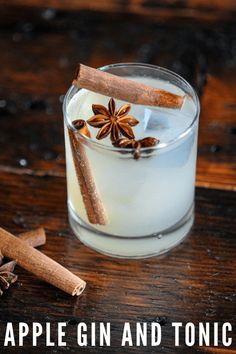 an apple gin and tonic cocktail with cinnamon sticks