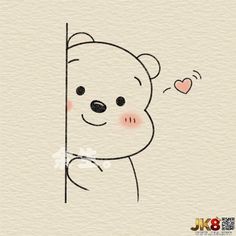 a drawing of a teddy bear holding on to a pole with a heart in its mouth