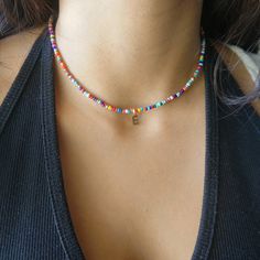 Rainbow Beaded Necklace, Girls Friendship, Friendship Necklace, Girl Friendship, Stone Beaded Necklace, Friendship Necklaces, Rainbow Beads, Gold Initial, Seed Bead Necklace