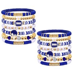 PRICES MAY VARY. ★ Game Day Bracelets: Cheer on your favorite football team and show off your team's colors in style with our Game Day outfits for Women. These set of Two game day bracelet stack consist of 7 strands of football team colored heishi bracelet, crystal bracelet and gold bracelet, adorned football charms and letter ‘GAME DAY’. The perfect football accessories for game day, team events, tailgate parties, football matches, or as a stylish way to flaunt your team spirit and show off you Team Spirit Bracelets, Game Day Outfits For Women, Cheer Bracelets, Bracelets Outfit, Football Jewelry, Tailgate Parties, Bracelets Stack, Stack Game, High School Football Games