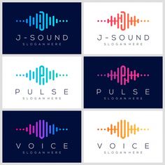 four different logos with sound waves in the middle and one that says pulse on it