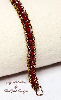 My Valentine- beadwoven bracelet- handmade bracelet- handwoven bracelet- red crystal bracelet- gift Spoon Jewelry Diy, Beaded Bracelets Tutorial, Spoon Jewelry, Beaded Bracelet Patterns, Elegant Bracelet, True Red, Bracelet Tutorial, Bead Jewellery, Beading Tutorials