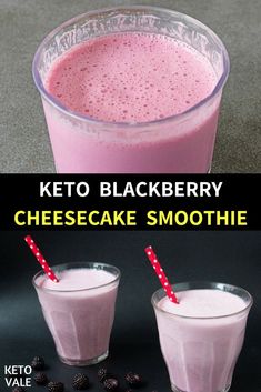 two glasses filled with blackberry cheesecake keto smoothie