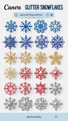 a bunch of snowflakes that are in different colors