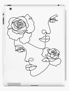 a black and white drawing of a woman's face with roses