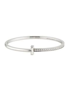 From the Tiffany T Collection18K White Gold Tiffany And Co Bracelet Tiffany & Co., Tiffany And Co Diamond Bracelet, Tiffany & Co. Bracelet, Tiffany And Co Bracelet, Tiffany And Co Jewelry, Tiffany T, Tiffany And Co, Hinged Bangle, Tiffany & Co.