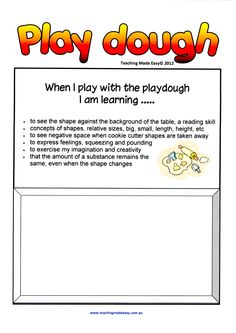 a play dough poster with the words, when i play with the playdouh