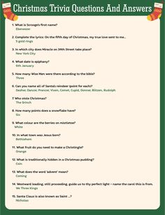 christmas trivia questions and answers for students to use in the classroom or at home