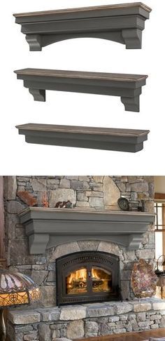 the fireplace has three shelves above it