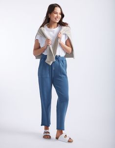 DESCRIPTION Elevate your casual wear with the Raw Edge Lounge Pant in Denim by White & Co. The Label. These lounge pants are designed for ultimate comfort and style, featuring a relaxed fit with a drawstring waist and raw edge hem. The soft denim colour adds a modern touch, while the large front pockets provide both practicality and a chic look. Perfect for lounging at home or running errands, these French Terry pants will become your go-to for effortless, laid-back style. Pair the Raw Edge Loun Casual Soft-washed Straight Leg Jeans, Relaxed Fit Cotton Jeans Soft-washed, Relaxed Fit Soft-washed Cotton Jeans, Casual Soft-washed Jeans For Fall, Relaxed Medium Wash Jeans With Pockets, High Rise Relaxed Fit Bottoms With Drawstring, High Rise Bottoms With Drawstring And Relaxed Fit, Soft-washed Relaxed Fit Casual Jeans, Everyday Medium Wash Pants With Frayed Hem