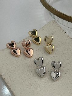 Double Puff Chubby Heart Charm Drop Stud Earrings.Adorable and trendy heart design, Hypoallergenic silver post.Please be aware that our earrings feature silver posts selected for their hypoallergenic properties, making them less likely to cause allergies. However, it's essential to note that silver is softer than other alloys, so we kindly advise handling the earrings with extra care. Silver can naturally oxidize when exposed to oxygen, but this is not a defect. You can easily remove any oxidati Heart Design, Heart Charm, Beautiful Earrings, Allergies, Peppermint, Stud Earrings, Silver, Gold