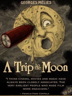 a movie poster for a trip to the moon with an image of a man's face