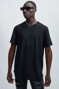 Model Height: 6'4 - Wearing Large Big & Tall: Height 6'5 - Wearing XXXL Available In Black, White, Heather Grey, And Tan. T-Shirt Crew Neck Short Sleeve Scallop Hem 100% Cotton Imported | Mens Essential Basic Scallop Tee Shirt in Black size Large by Fashion Nova Cotton V-neck Shirt For Streetwear, Black Cotton V-neck Shirt, Black Relaxed Fit V-neck Shirt, Black V-neck Shirt With Relaxed Fit, Black V-neck T-shirt For Everyday, Black Casual T-shirt With Shirttail Hem, Casual Black T-shirt With Shirttail Hem, Black Relaxed Fit V-neck T-shirt, Black V-neck T-shirt With Relaxed Fit