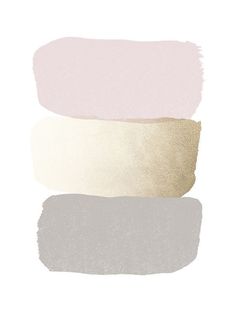 three different shades of pink, grey and gold on a white background in a wooden frame