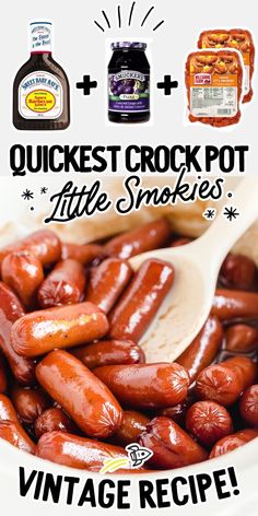 Mini sausages cooked in a sweet and tangy BBQ sauce, served in a crockpot as a party appetizer.