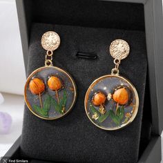 Flower Resin Earrings I Ship Fast And Well Packaged. 2 Available Bin30 Orange Flower Earrings For Gift, Rose Gold Pressed Flower Earrings, Nature-inspired Round Flower Earrings, Elegant Orange Flower Earrings For Gift, Elegant Resin Earrings With Flower Charm, Elegant Resin Flower-shaped Earrings, Elegant Resin Flower Earrings, Apricot Drop Earrings For Gifts, Orange Drop Earrings For Gift