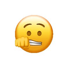 an emoticive smiley face with a knife in its mouth