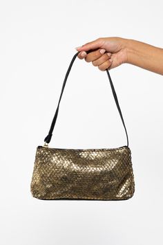 The Embellished Zip Pochette is a pouch shoulder bag with a zipper closure. This artisanal product is made of genuine leather. All scars are characteristics of the skin and not imperfections. We hope you enjoy this unique handmade object.- Brass zipper- Genuine Cowhide- Handmade in the U.S.A. | Embellished Leather Zip Pochette in Gold Snake/Black Gold Snake, Fashion Inspo, Genuine Leather, Im Not Perfect, Pouch, Brass, Shoulder Bag, Zipper, Skin