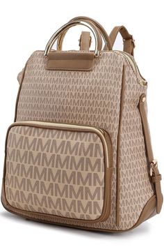 MKF Collection June M Logo Printed Vegan Leather Women's Backpack - Fashionable, Trendy, and Stylish.Gold-tone hardware-Interior details: Interior features a spacious compartment with wall zippered pockets, a mid-center zippered compartment, and two slip-in pockets-Exterior details: features front zippered pockets-Fabric Lining-Zipper fasteningMade In: China Modern Beige Backpack With Zipper Closure, Beige Satchel Backpack With Zipper Closure, Versatile Beige Backpack With Zipper, Beige Backpack With Zipper Closure For On-the-go, On-the-go Beige Backpack With Zipper Closure, Water Bottle Backpack, Hiking Snacks, Fishing Sunglasses, M Logo