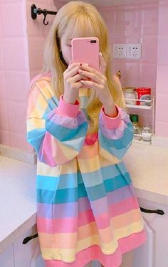 PASTEL GOTH RAINBOW LONG SLEEVE TEE sold by Foreveronline on Storenvy Pastel Grunge Outfits, Kawaii Hoodies, Estilo Harajuku, Harajuku Hoodie, Rainbow Tee, Style Kawaii, Pastel Grunge, Oversize Pullover, Striped Sweatshirts